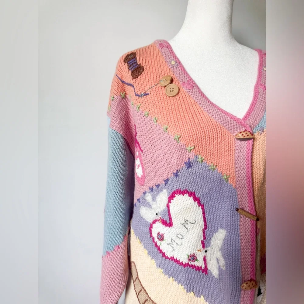 SOLD Vintage Storybook Knits Mom Themed Cardigan - Picture 3 of 8